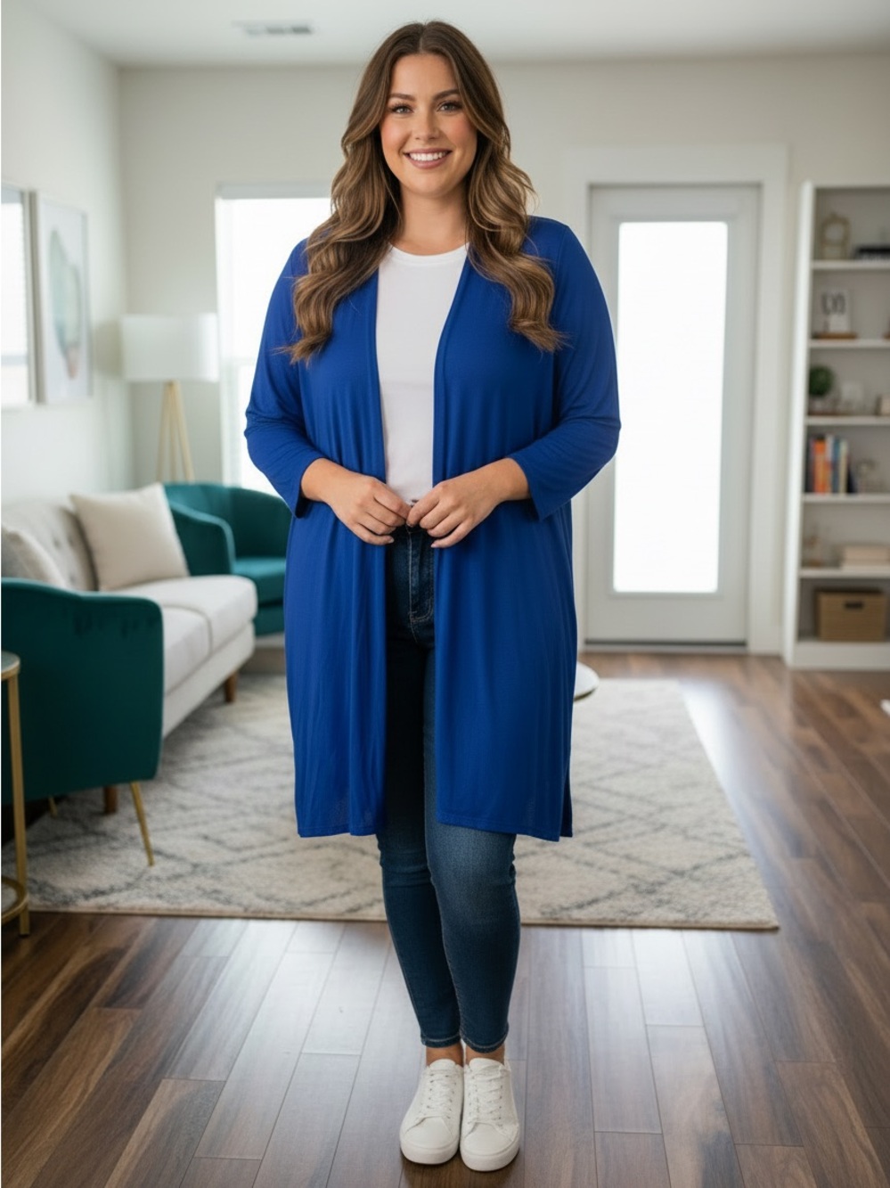 NWT Women’s 1X HEIMISH USA Blue 3/4 Sleeve Lightweight Knit Cardigan